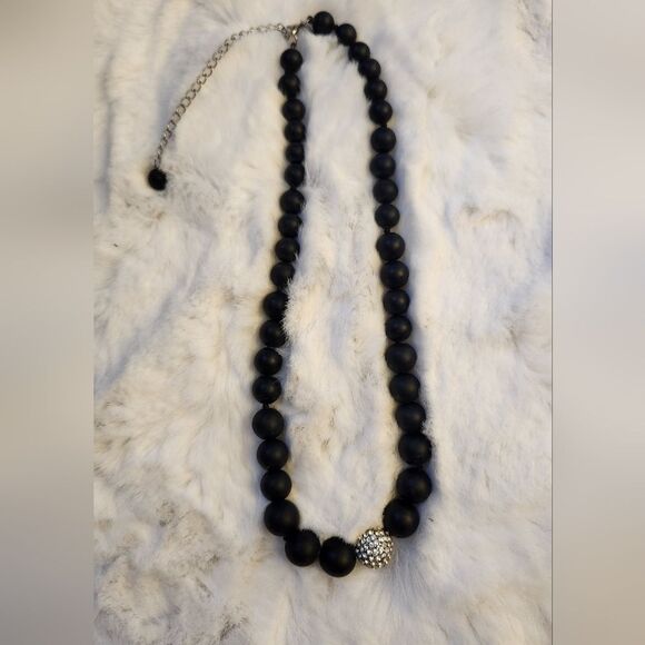 NWOT Lia Sophia Castile Black Agate Beads Pave Crystal Center Necklace - Picture 5 of 6
